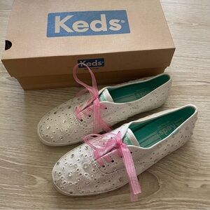 Keds White and Pink Lace Detail Sneakers